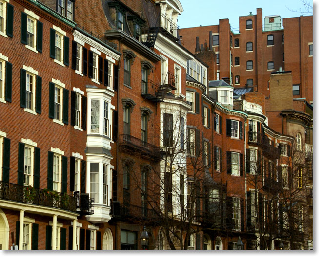 Boston neighborhood at night
